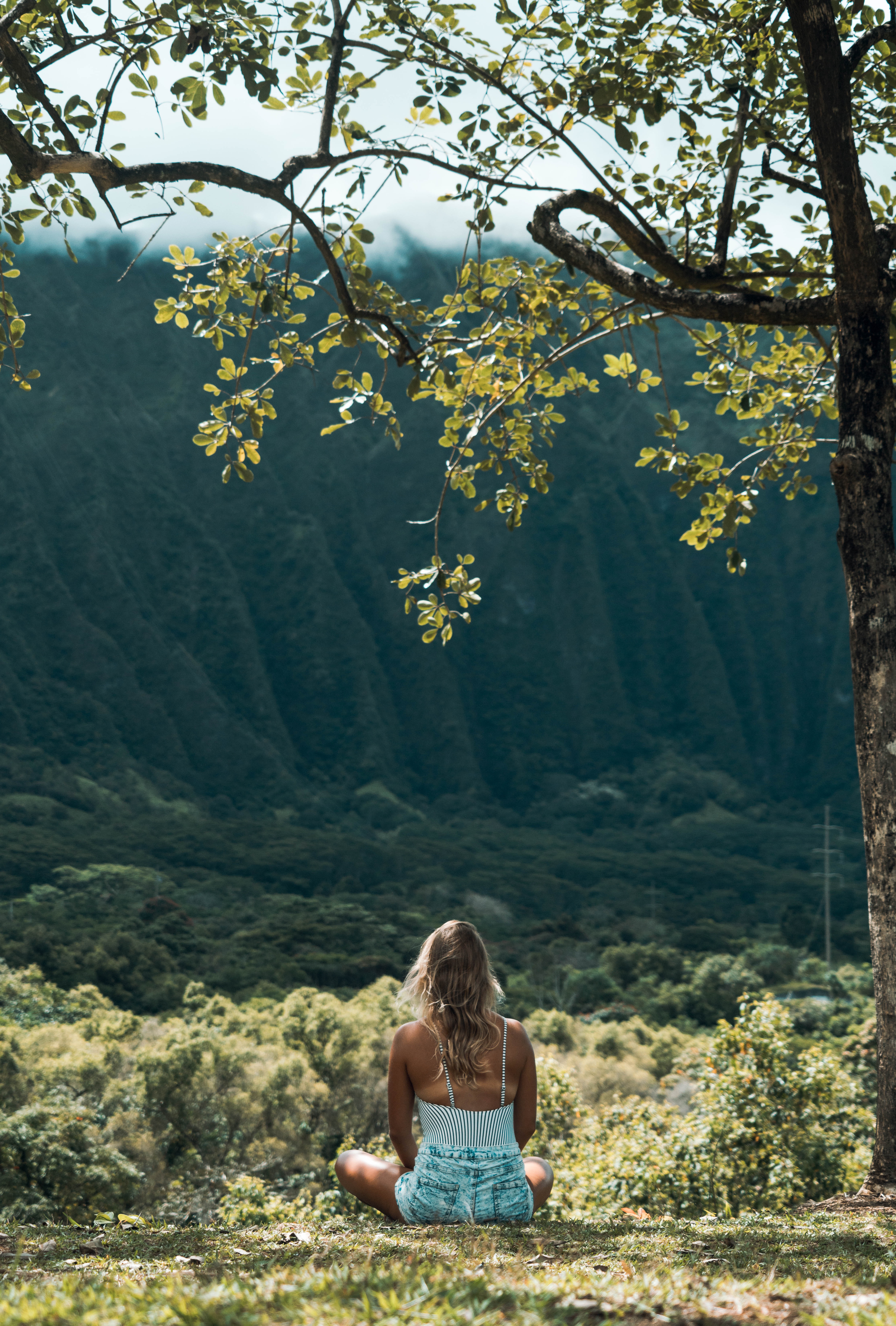 Girl on grass back turned